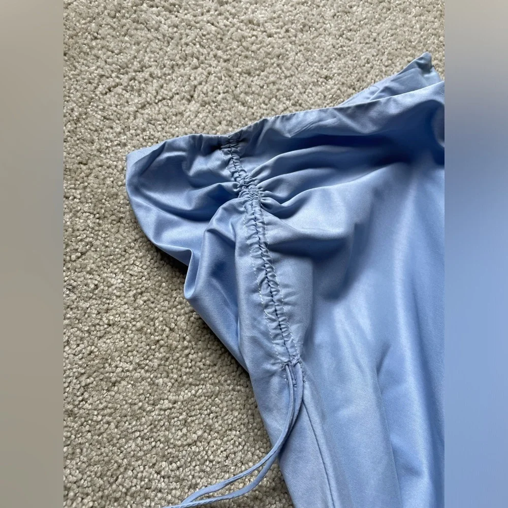 Theory Baby Blue Ruched Admiral Crepe Maxi Skirt 6 Satin Lined Quiet Luxury